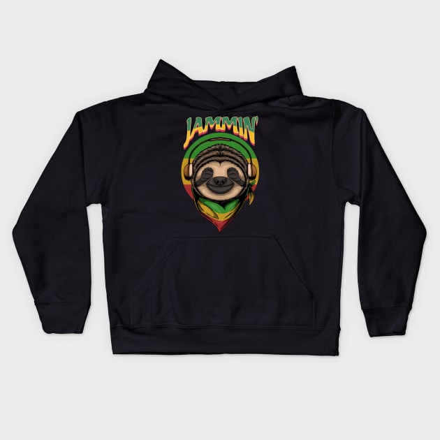 Reggae Sloth with Headphones – Jammin' Kids Hoodie by RockReflections